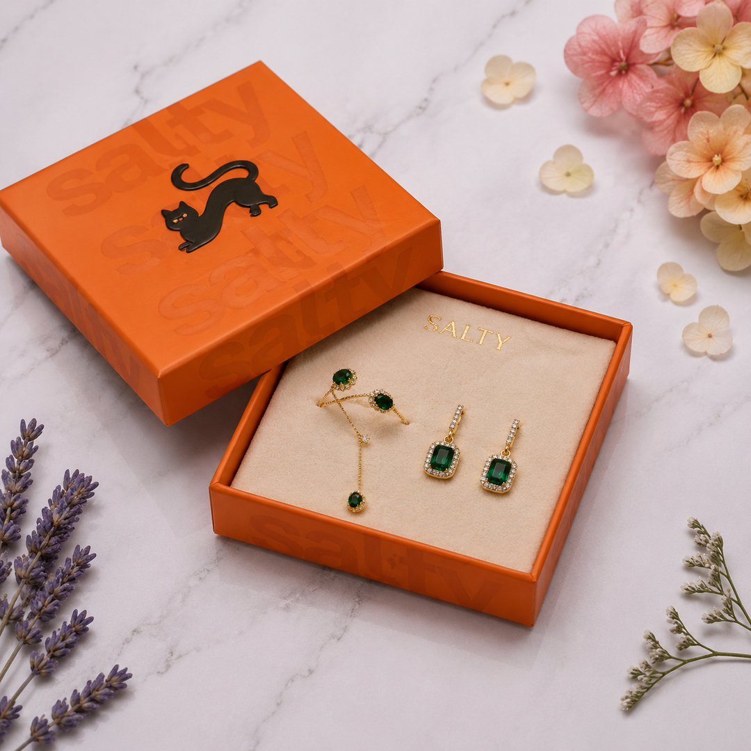 Emerald Earring &amp; Hand Chain Set