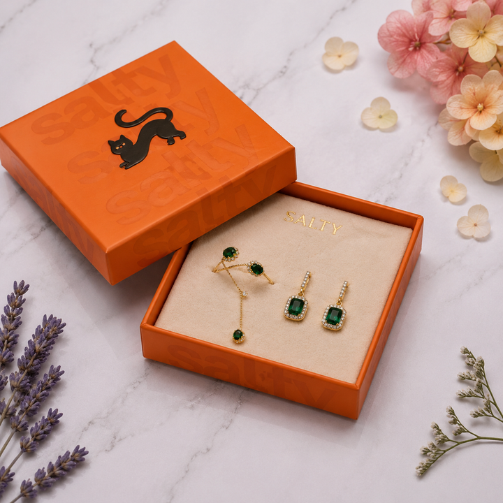 Emerald Earring &amp; Hand Chain Set