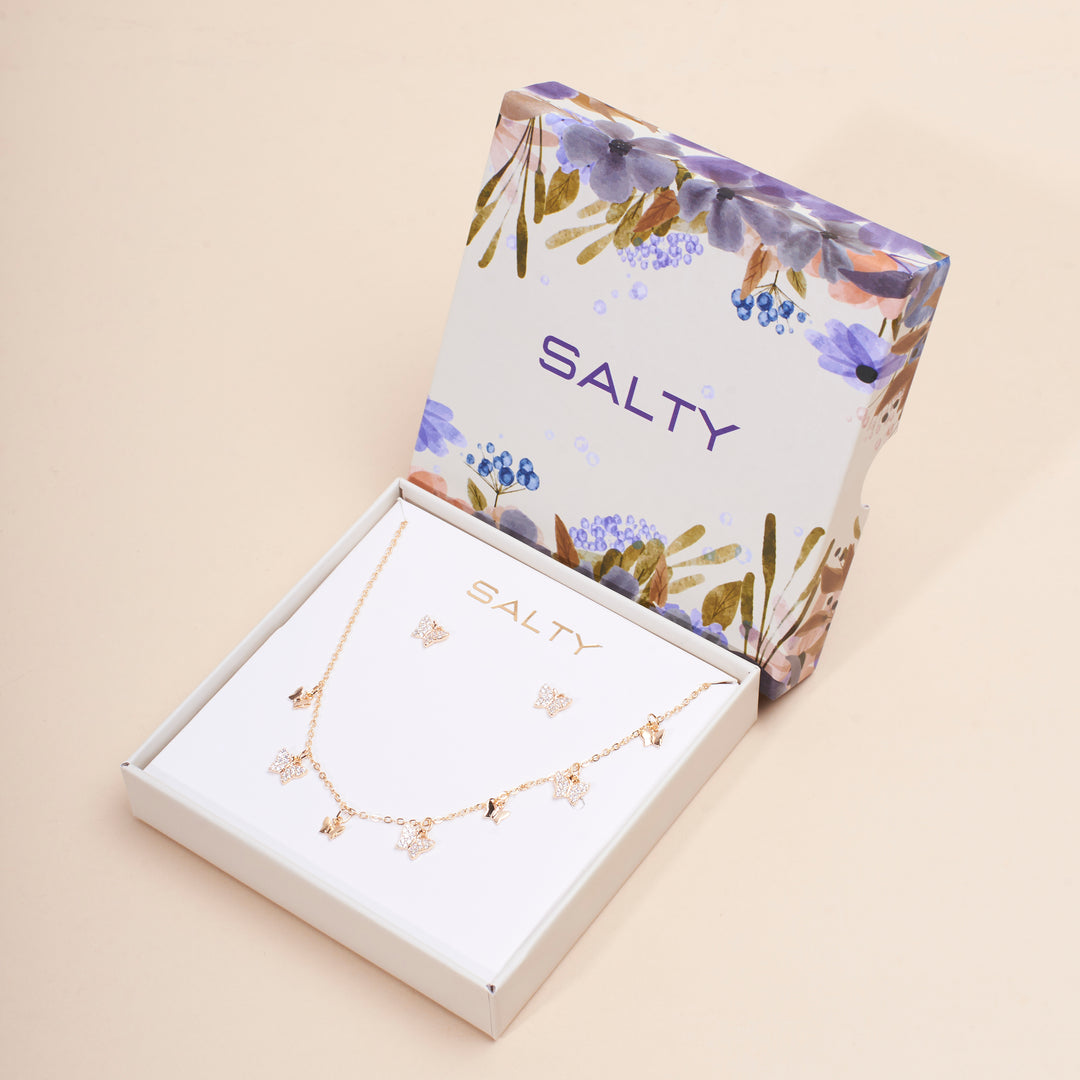 Aerial Golden Necklace and Earrings Set - Salty Accessories