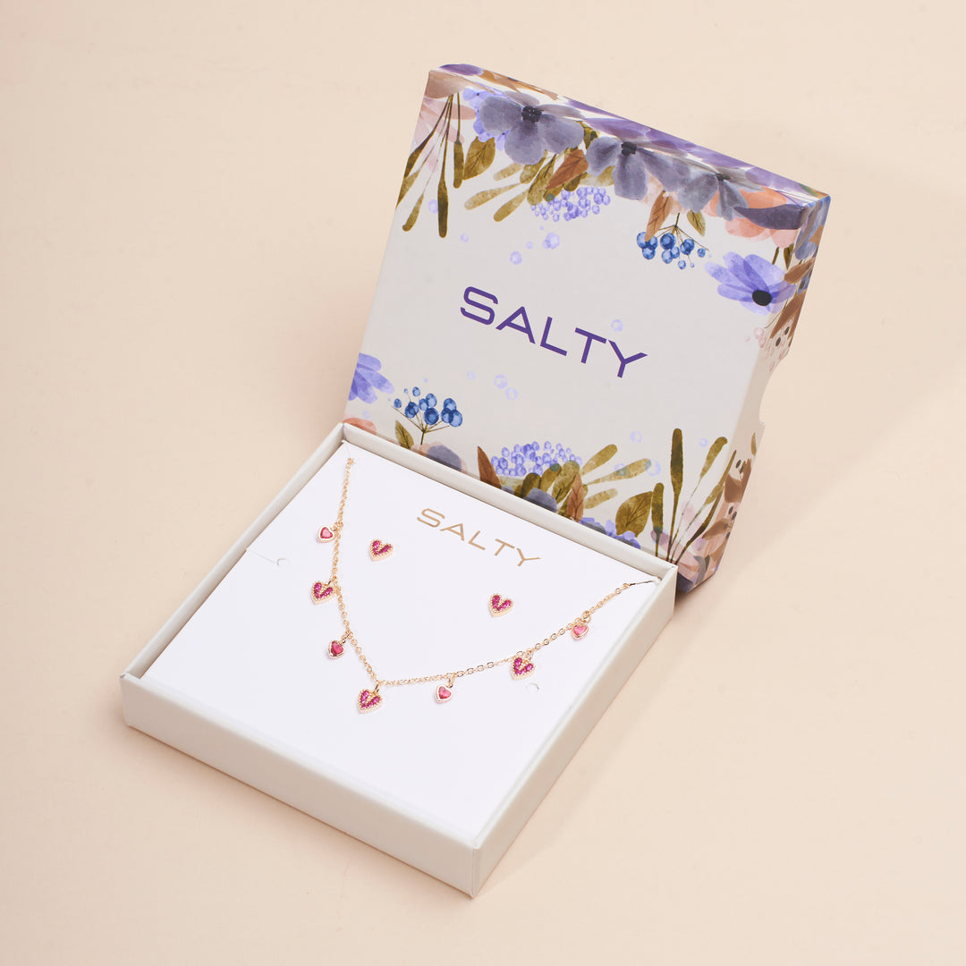 Ruby Kiss Necklace and Earrings Set - Salty Accessories