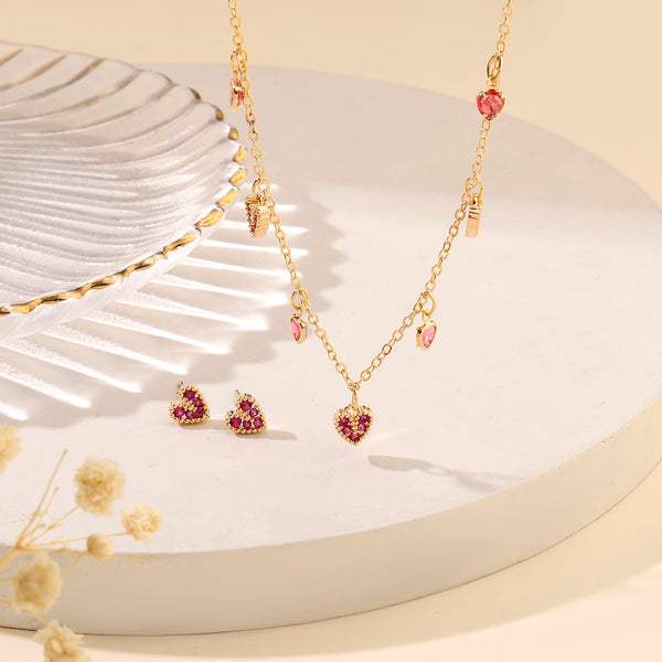 Ruby Kiss Necklace and Earrings Set
