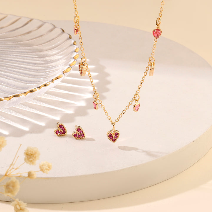 Ruby Kiss Necklace and Earrings Set