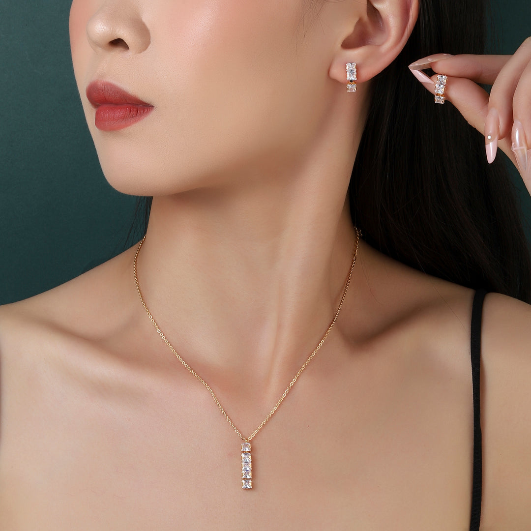 Pure Brilliance Diamond Necklace and Earrings Set - Salty Accessories