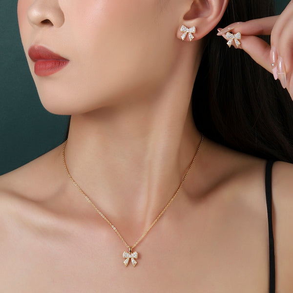 Charming Bow Necklace and Earrings Set