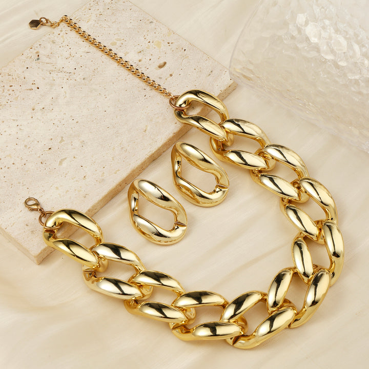 Chunky Chic Golden Necklace and Earrings - Salty Accessories