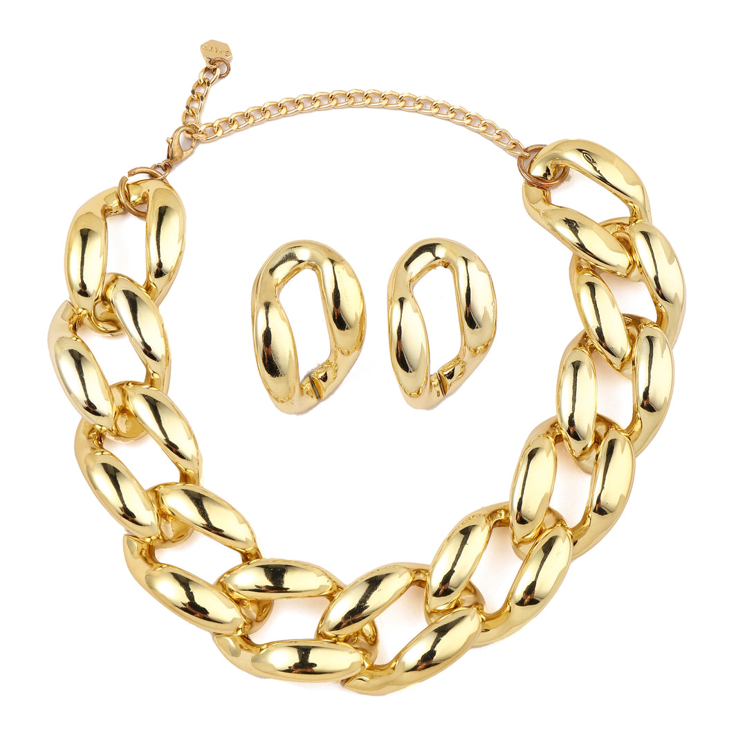 Chunky Chic Golden Necklace and Earrings