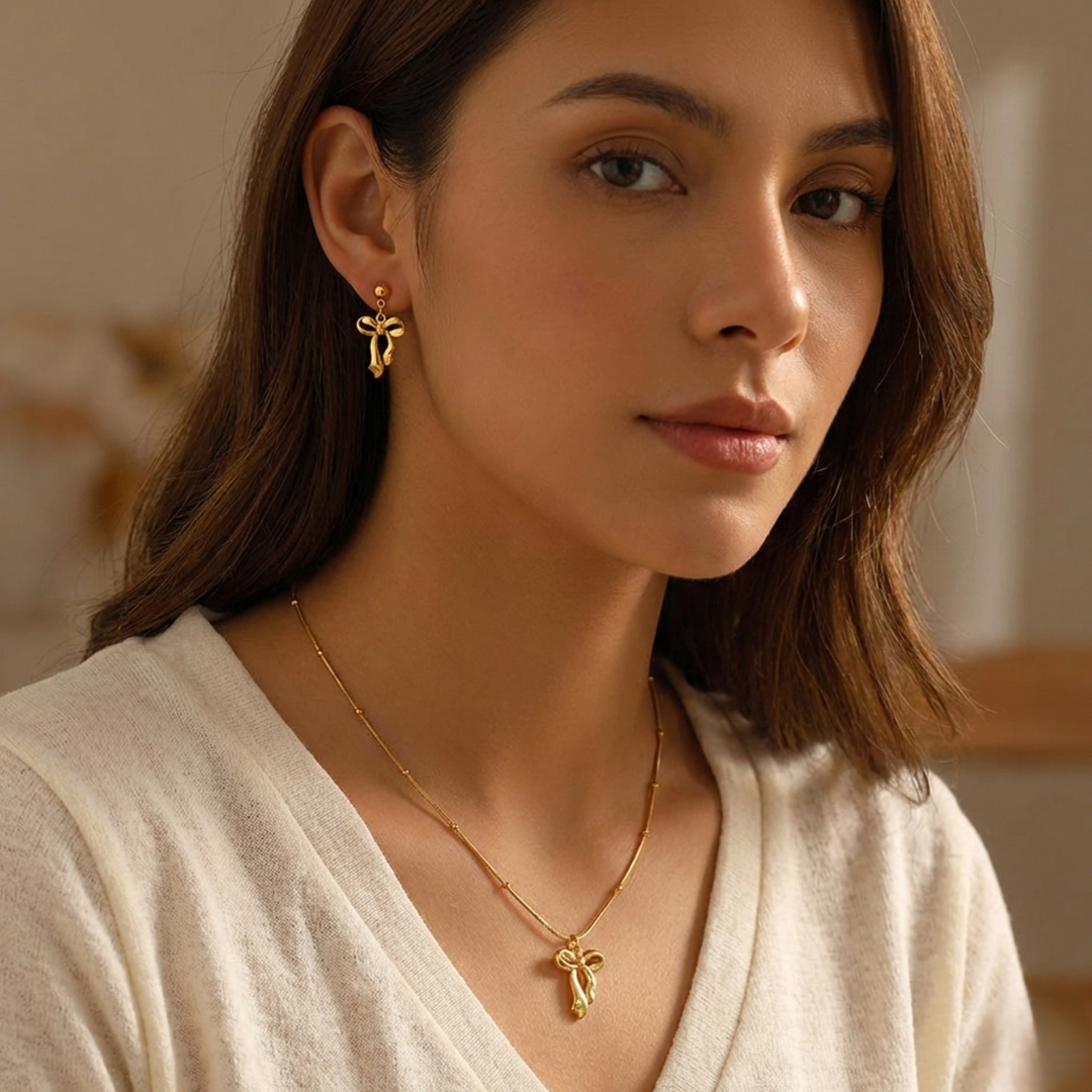 Golden Bow Elegance Jewelry Set - Salty Accessories