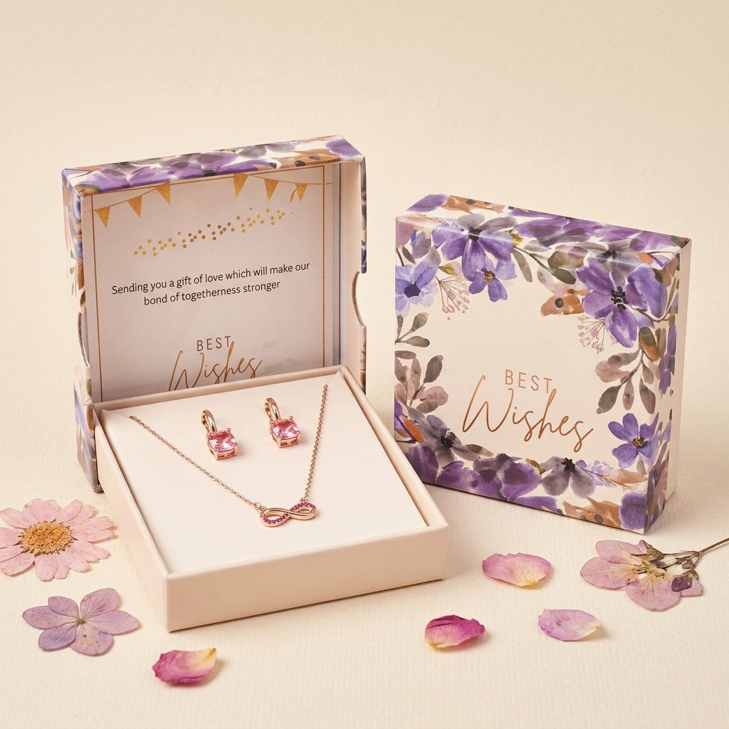 Pink Drop Earring &amp; Infinity Necklace Set