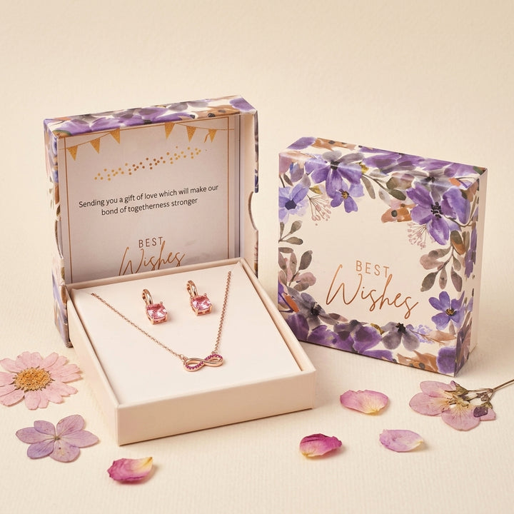 Pink Drop Earring &amp; Infinity Necklace Set