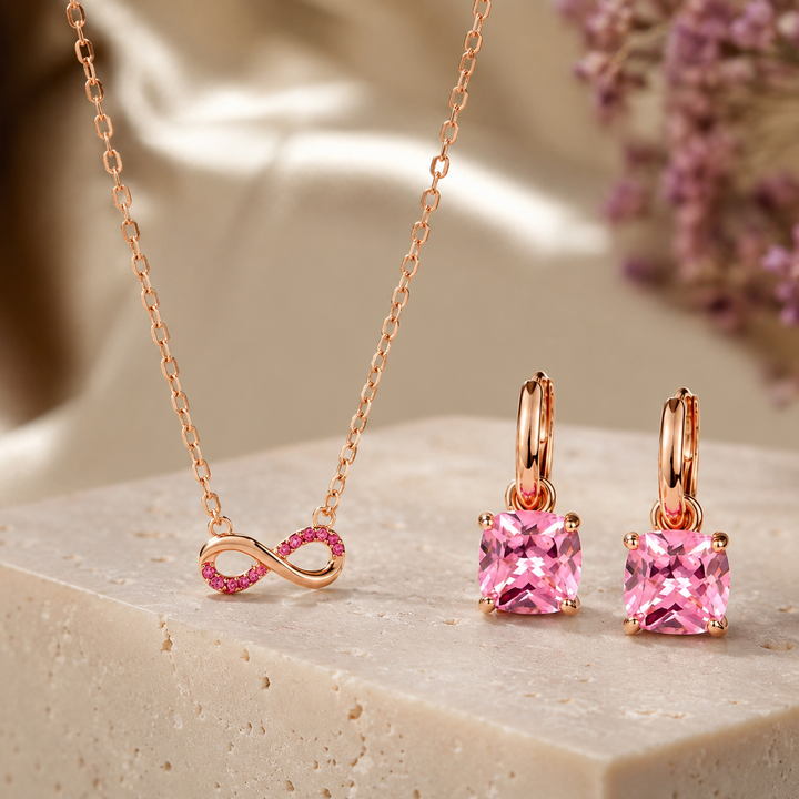 Pink Drop Earring &amp; Infinity Necklace Set