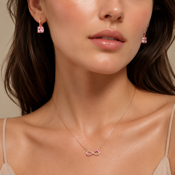Pink Drop Earring &amp; Infinity Necklace Set