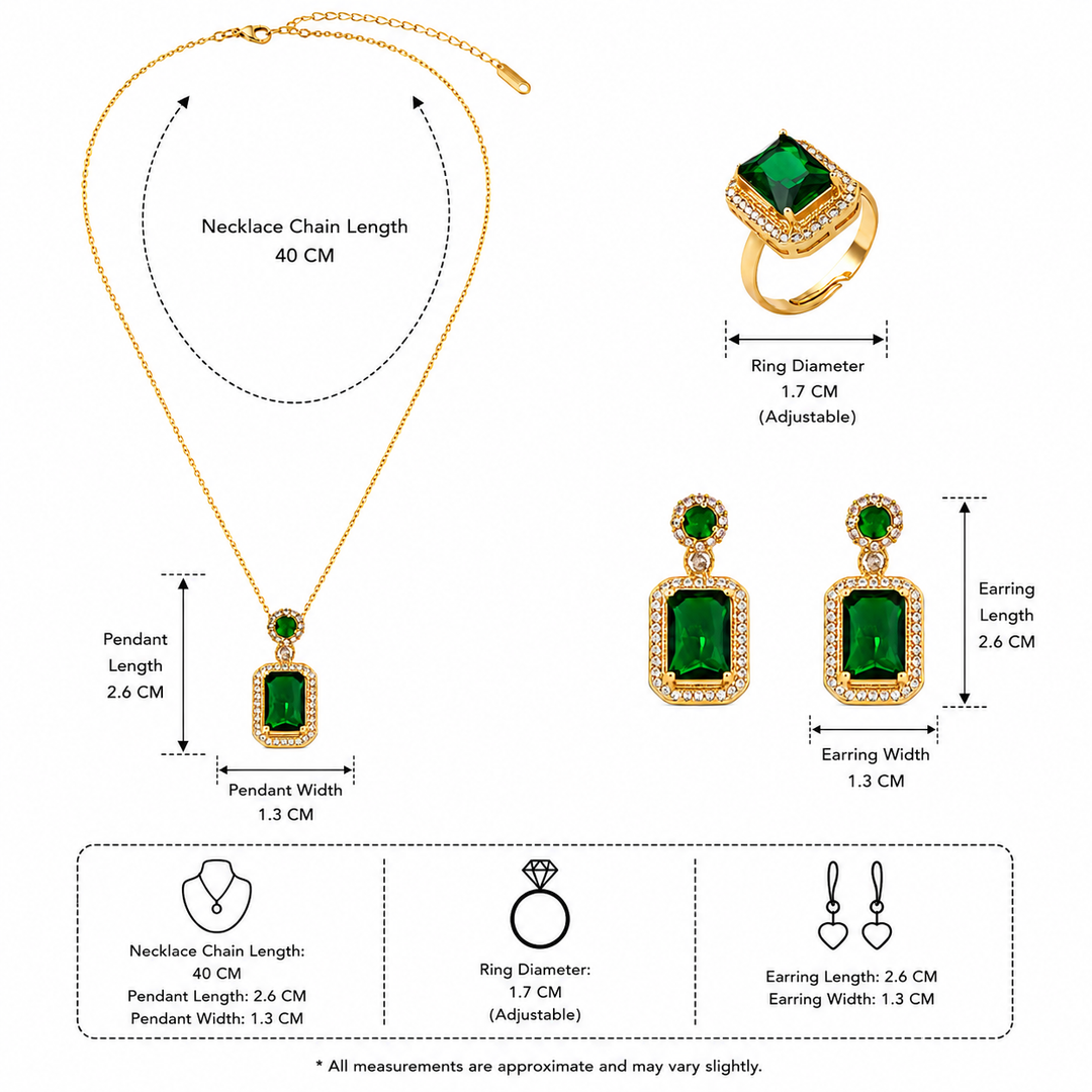 Kiara Advani Green Emerald Necklace and Earrings Set - 18K Gold Plated