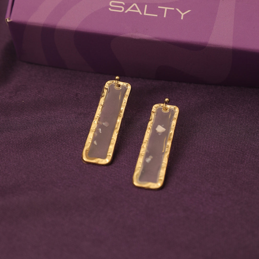 Resin Long Bar Acrylic Dainty Gold Bling Drop Earrings - Salty Accessories