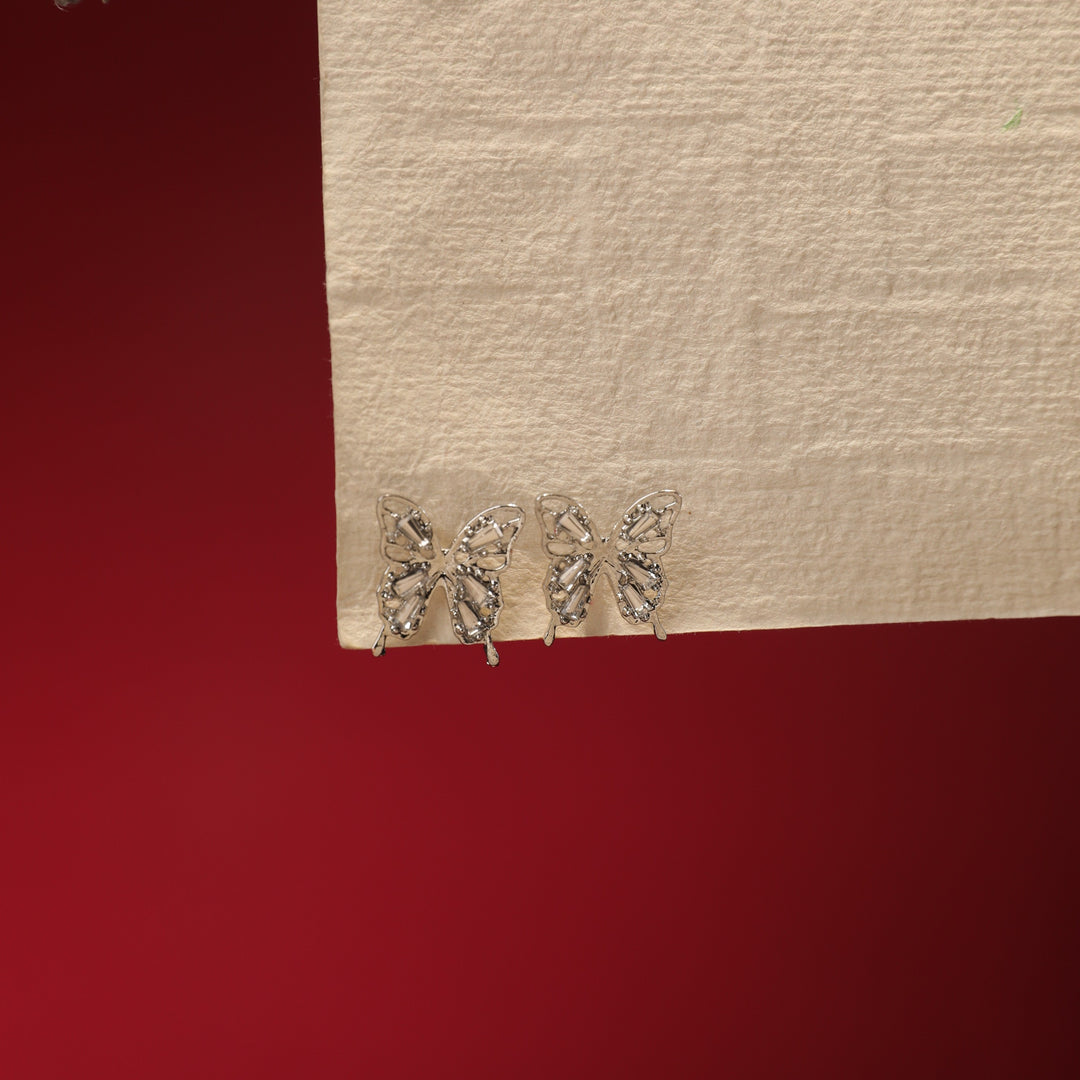 Diamond Butterfly Stud Earrings With Valentine Box