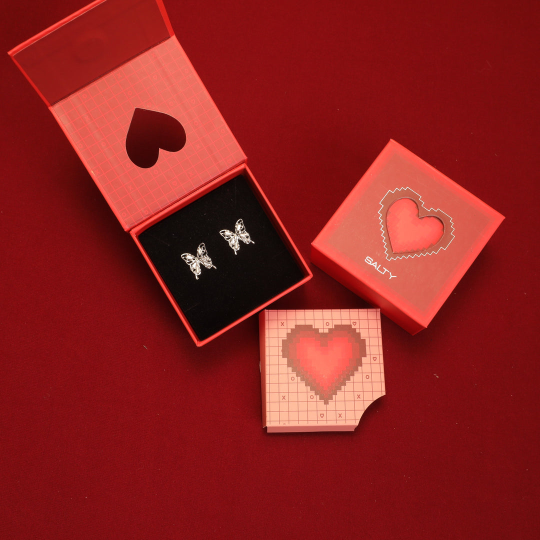 Diamond Butterfly Stud Earrings With Valentine Box