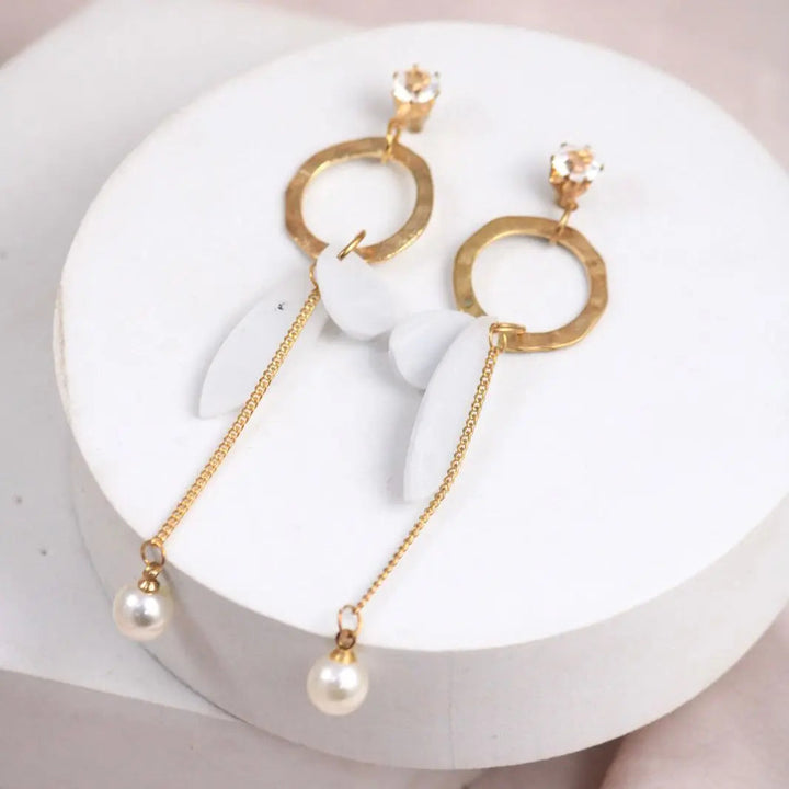 Windchime Acrylic Wings Pearl Drop Gold Earrings - Salty Accessories