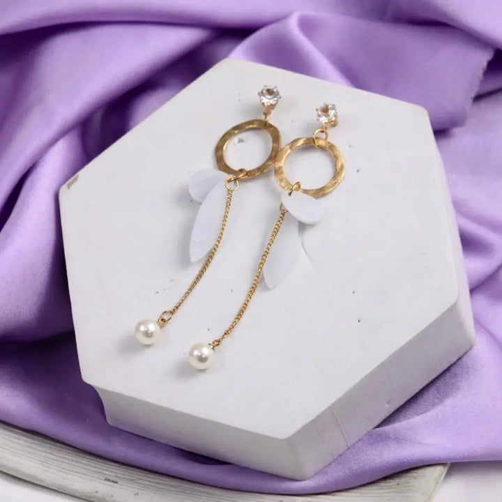 Windchime Acrylic Wings Pearl Drop Gold Earrings - Salty Accessories