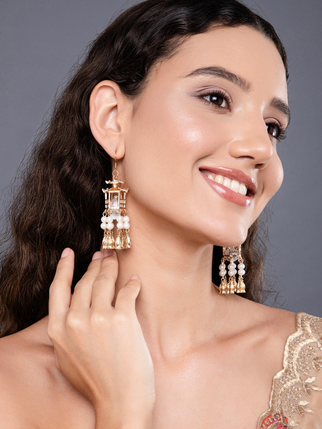 Traditional Lantern Pearl Tassel Earrings | Salty