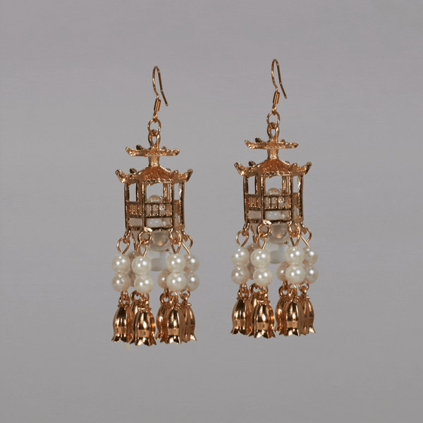 Traditional Lantern Pearl Tassel Earrings