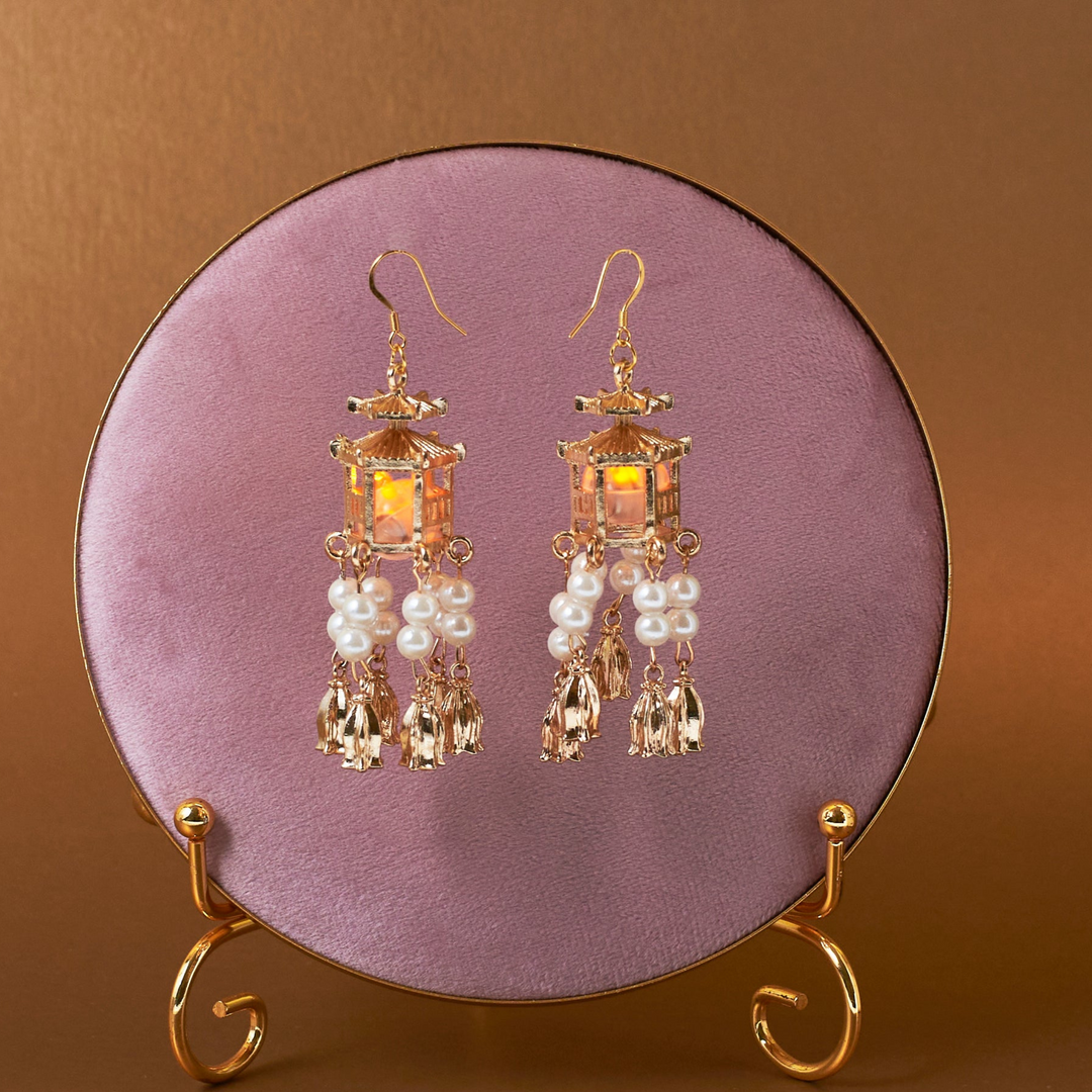 Traditional Lantern Pearl Tassel Earrings | Salty