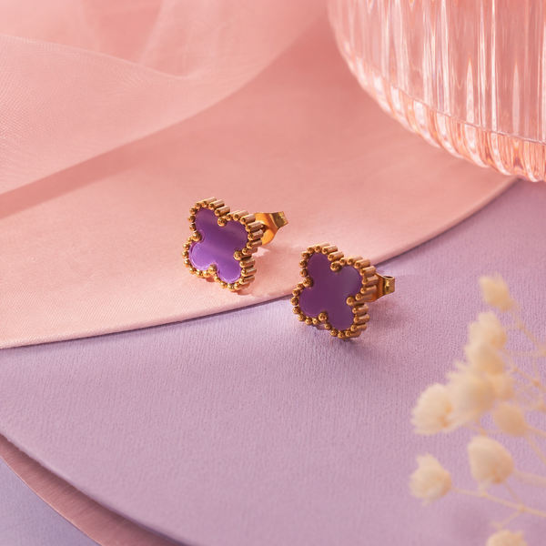 Plum Lucky Clover Studs