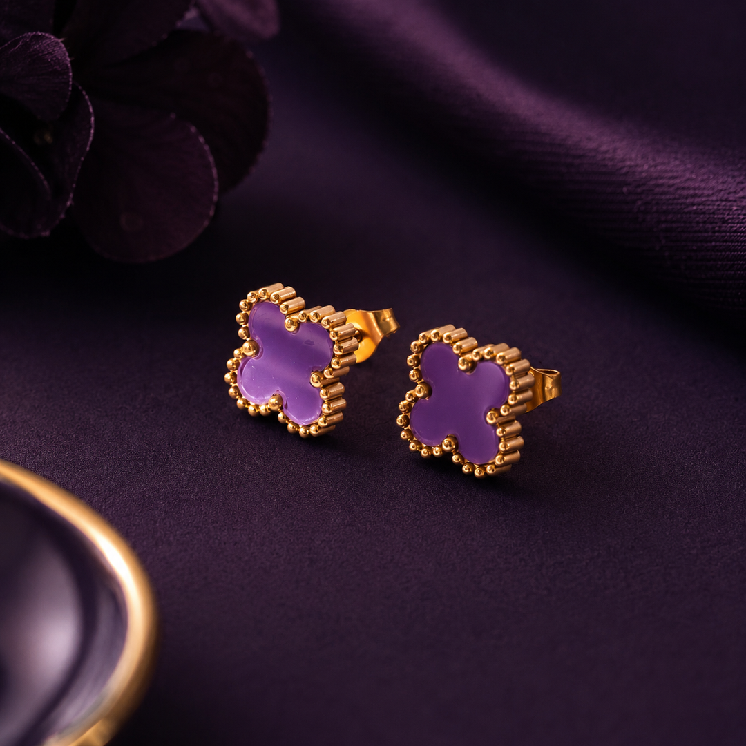 Plum Lucky Clover Studs