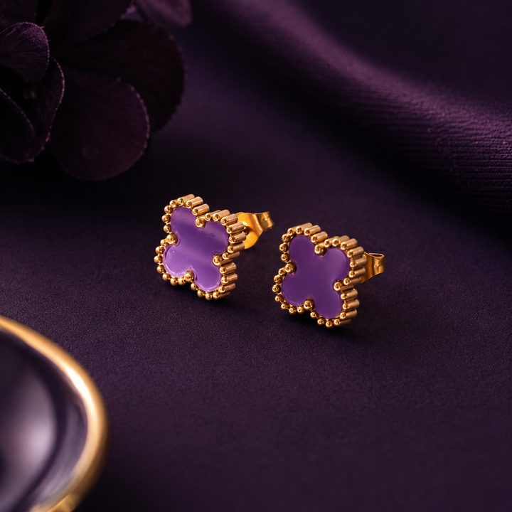 Plum Lucky Clover Studs