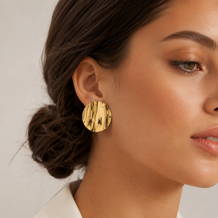 Round Textured Gold Earring