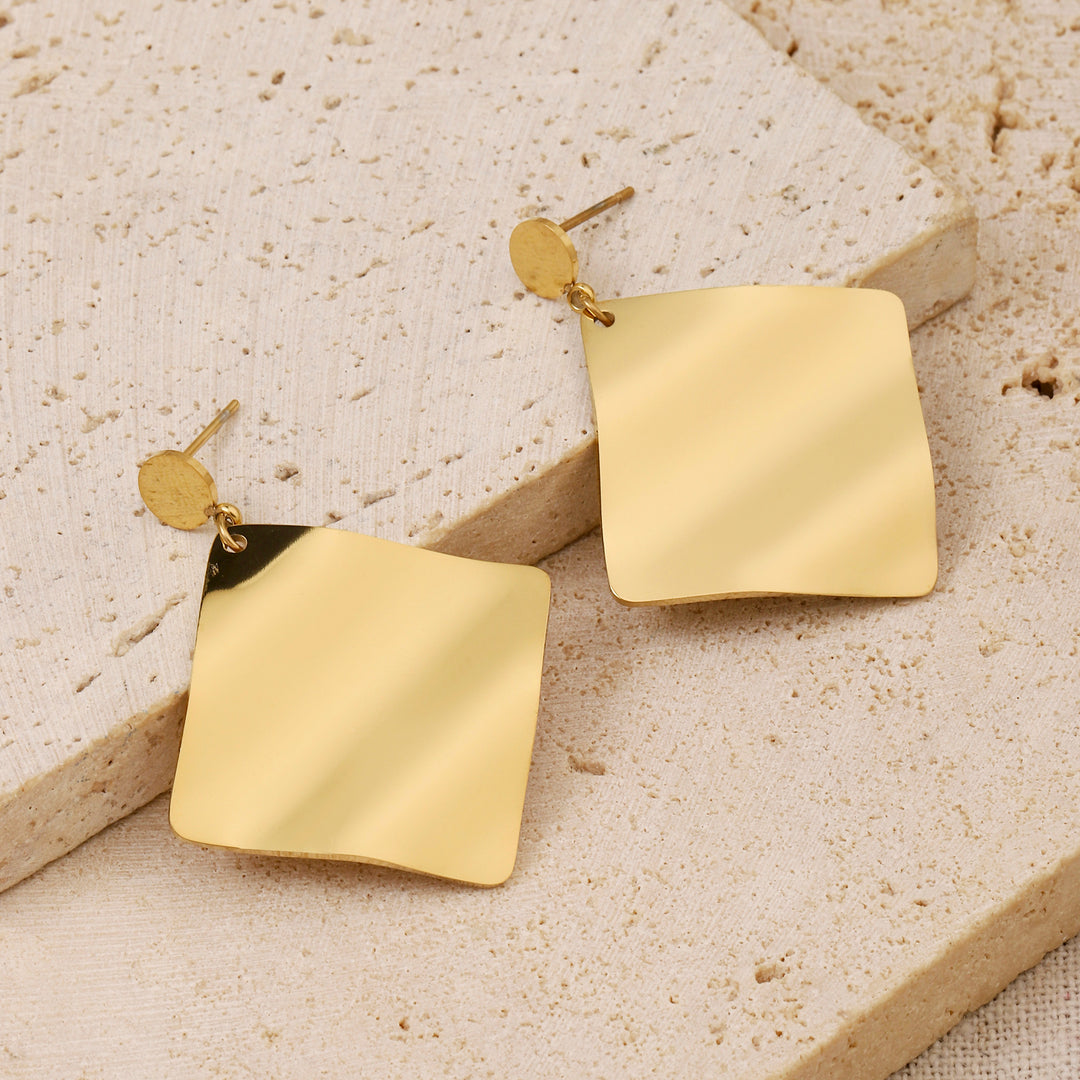 Textured Square Gold Earring - Salty Accessories