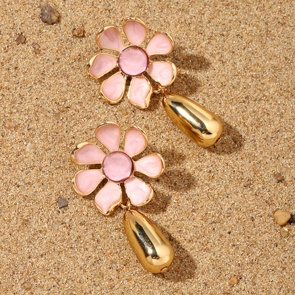 Lavish Floral Drop Gold Earring