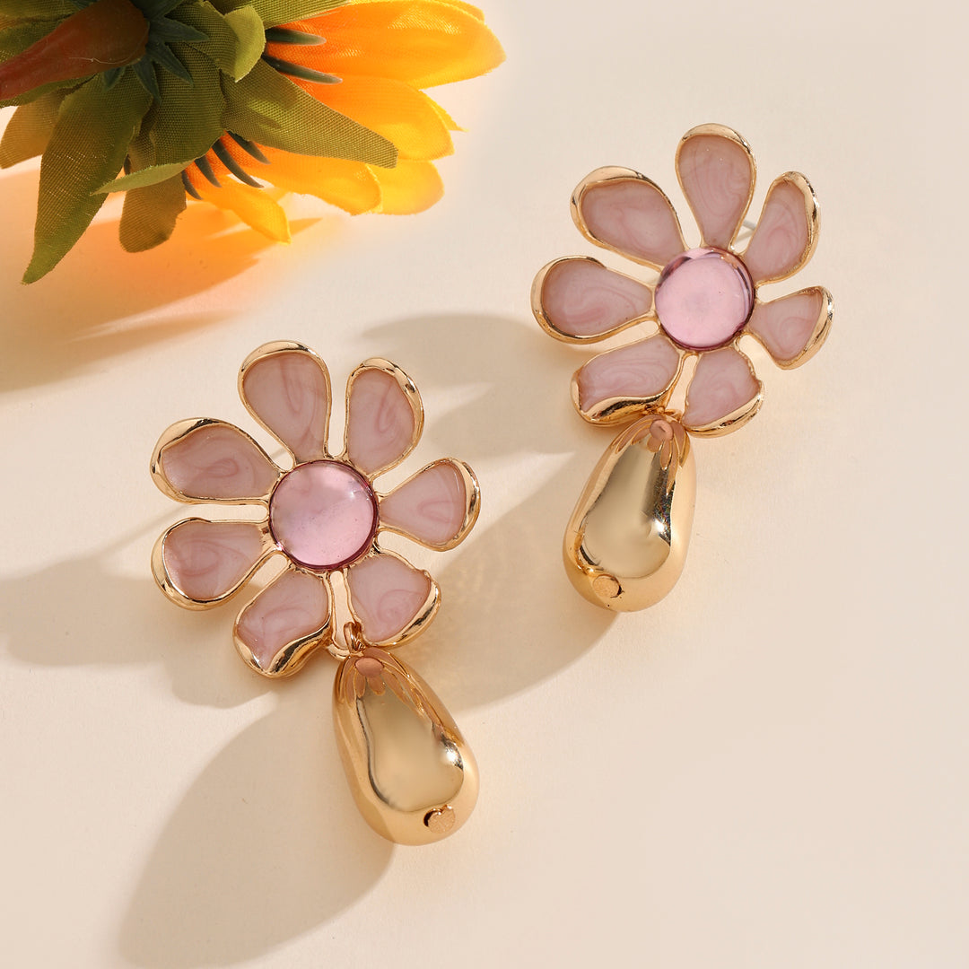 Lavish Floral Drop Gold Earring - Salty Accessories