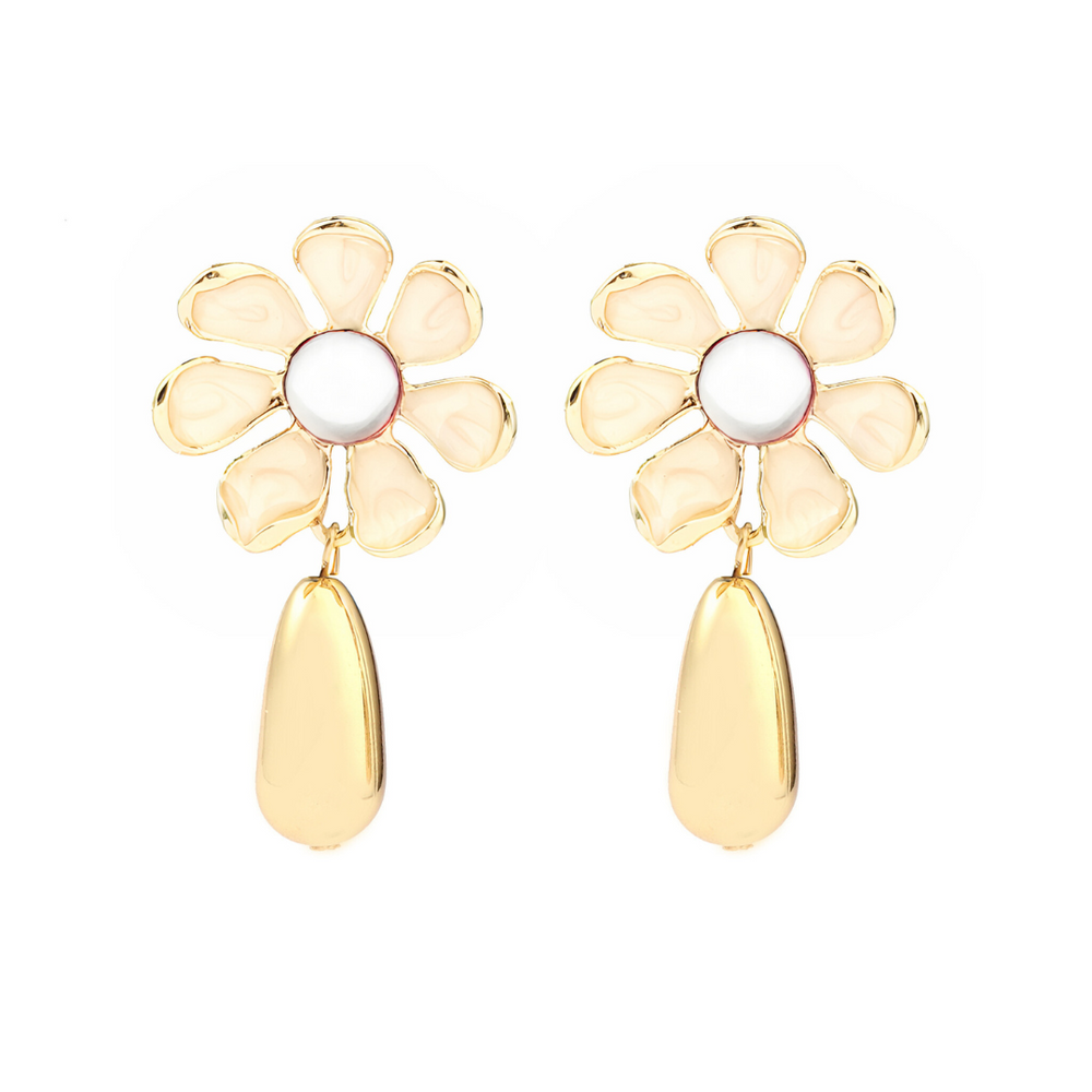 Ivory Floral Drop Gold Earring - Salty Accessories