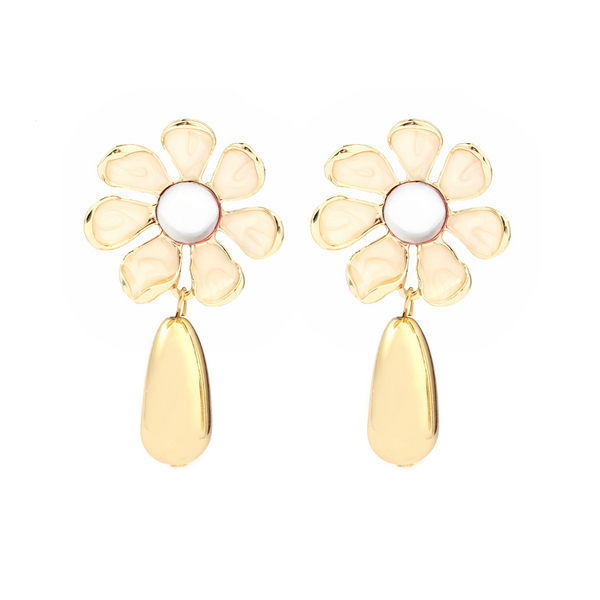 Ivory Floral Drop Gold Earring