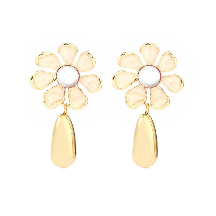 Ivory Floral Drop Gold Earring