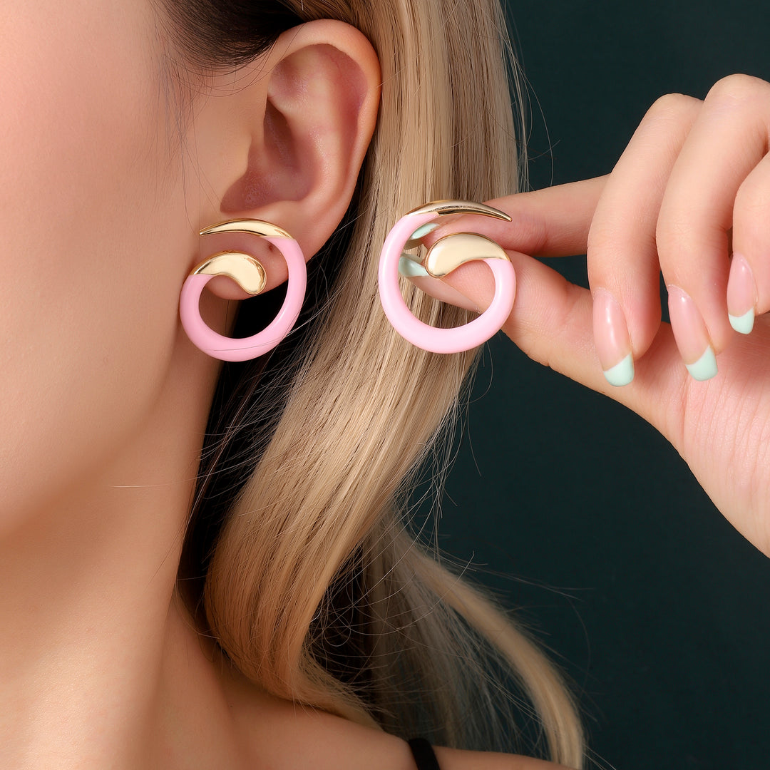 Pink Spiral Luxury Gold Earring