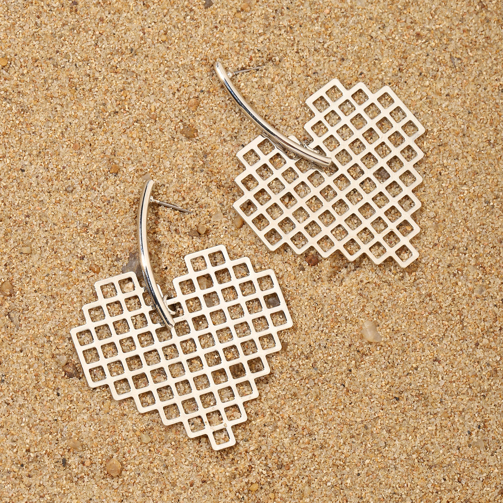 Check Heart Luxury Silver Earring - Salty Accessories