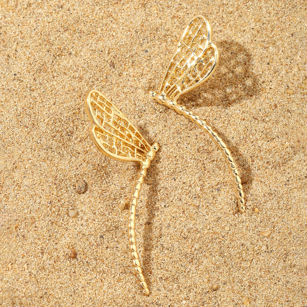 Metallic Dragon Fly Gold Earring