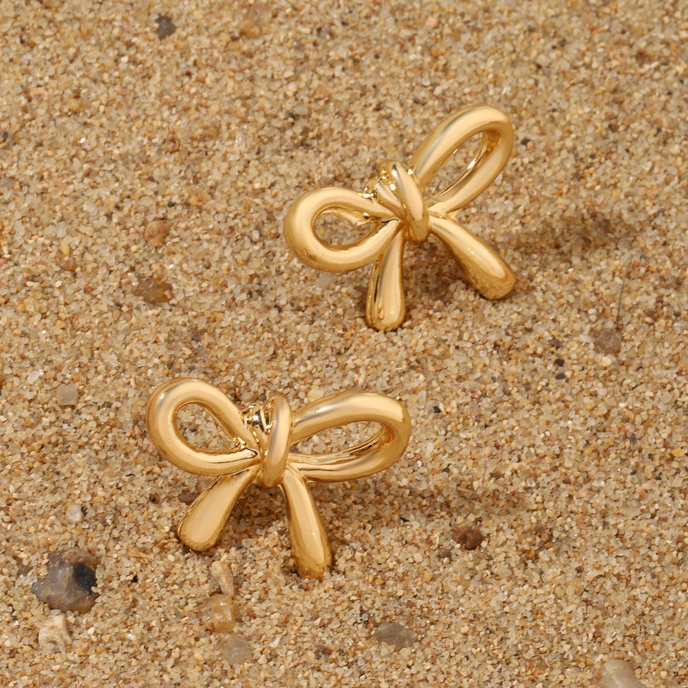 Metallic Bow Gold Earring - Salty Accessories