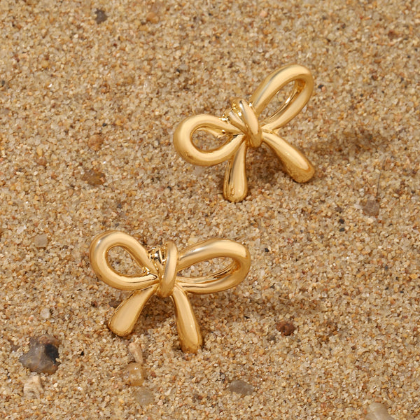 Metallic Bow Gold Earring