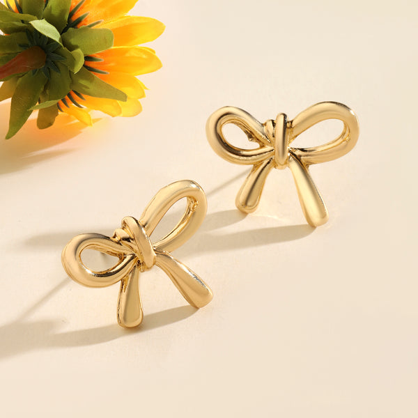 Metallic Bow Gold Earring