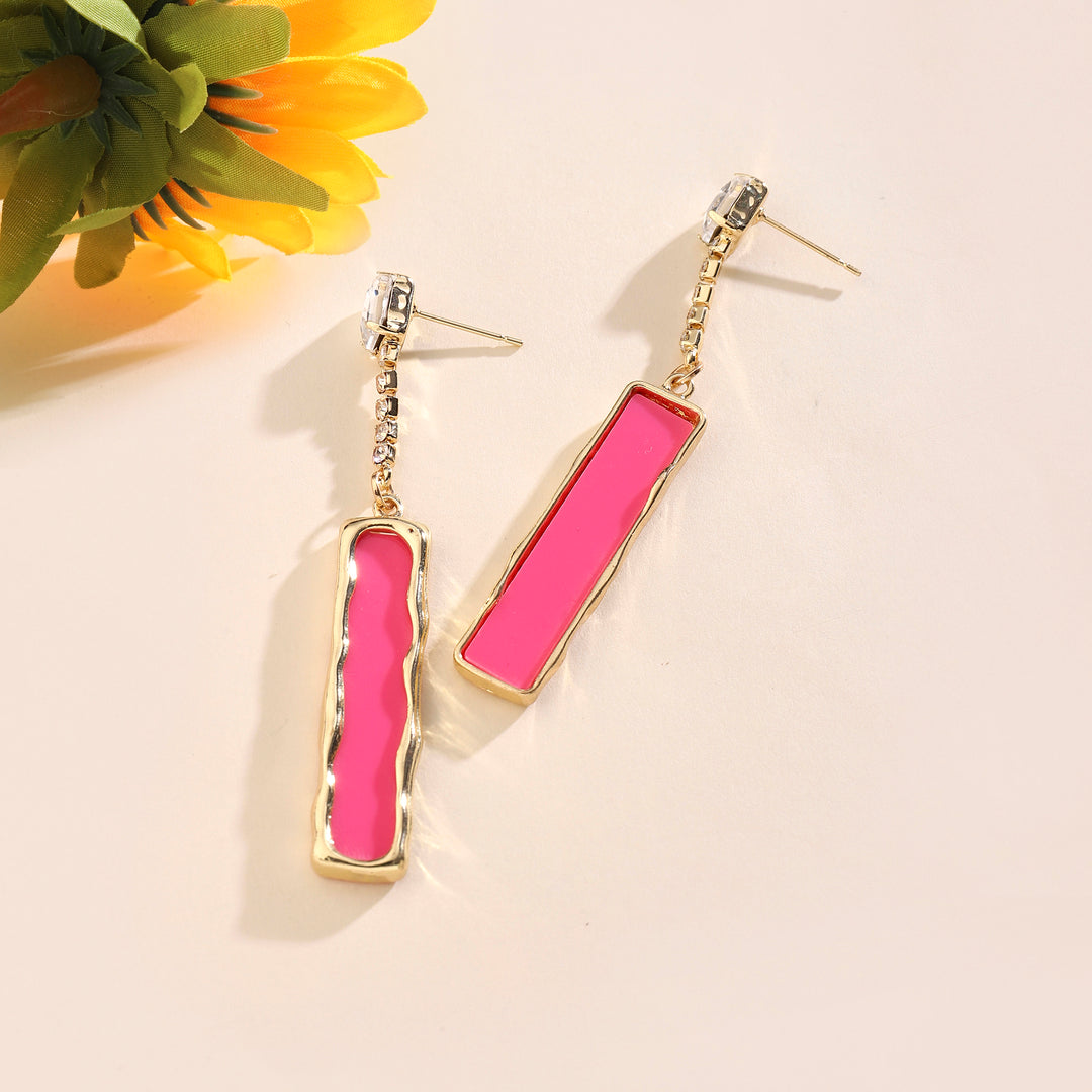 Pink Enamel Crystal Gold Earring