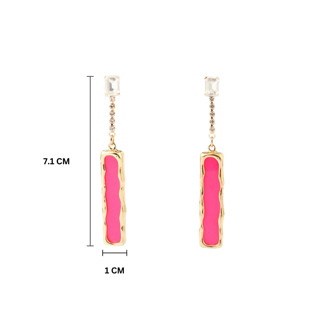 Pink Enamel Crystal Gold Earring