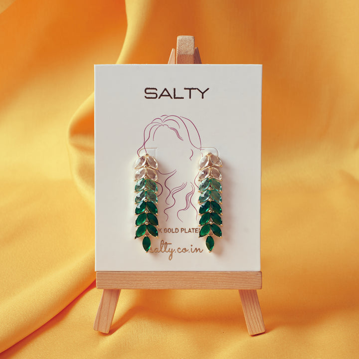 Leaf Golden Tassel Earrings - Green