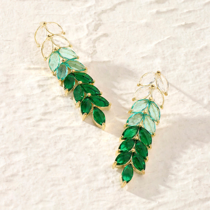 Leaf Golden Tassel Earrings - Green