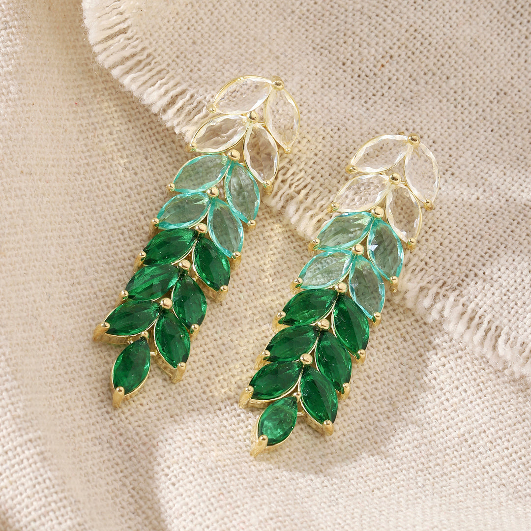 Leaf Golden Tassel Earrings - Green