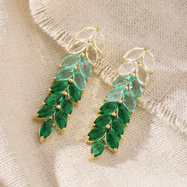 Leaf Golden Tassel Earrings - Green