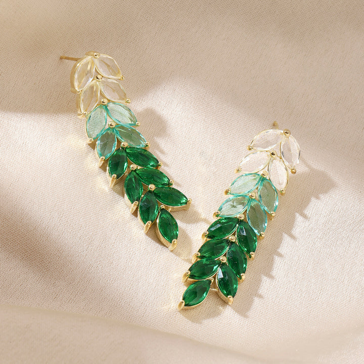 Leaf Golden Tassel Earrings - Green