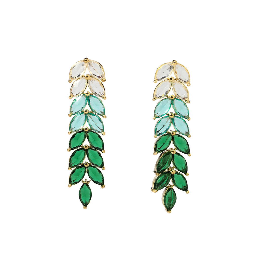 Leaf Golden Tassel Earrings - Green