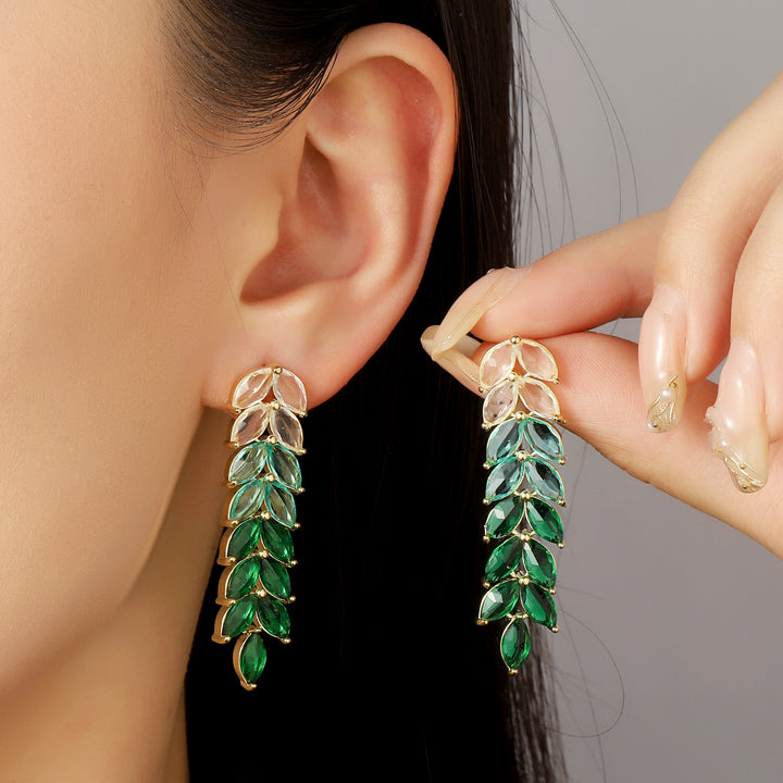 Leaf Golden Tassel Earrings - Green