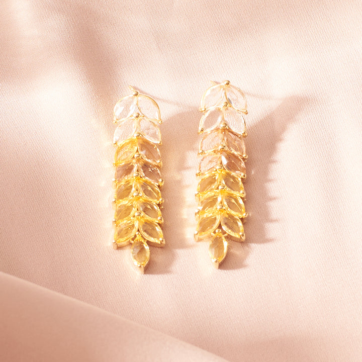 Leaf Golden Tassel Earrings - Yellow